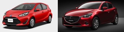 トヨタのアクアとマツダ新型のデミオの燃費 外観 室内の比較